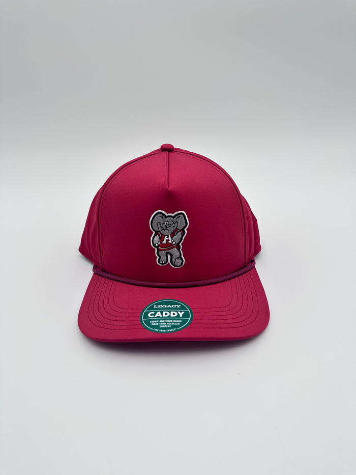 A white Legacy Little AL snapback hat with a rope detail and a large AL patch on the front.