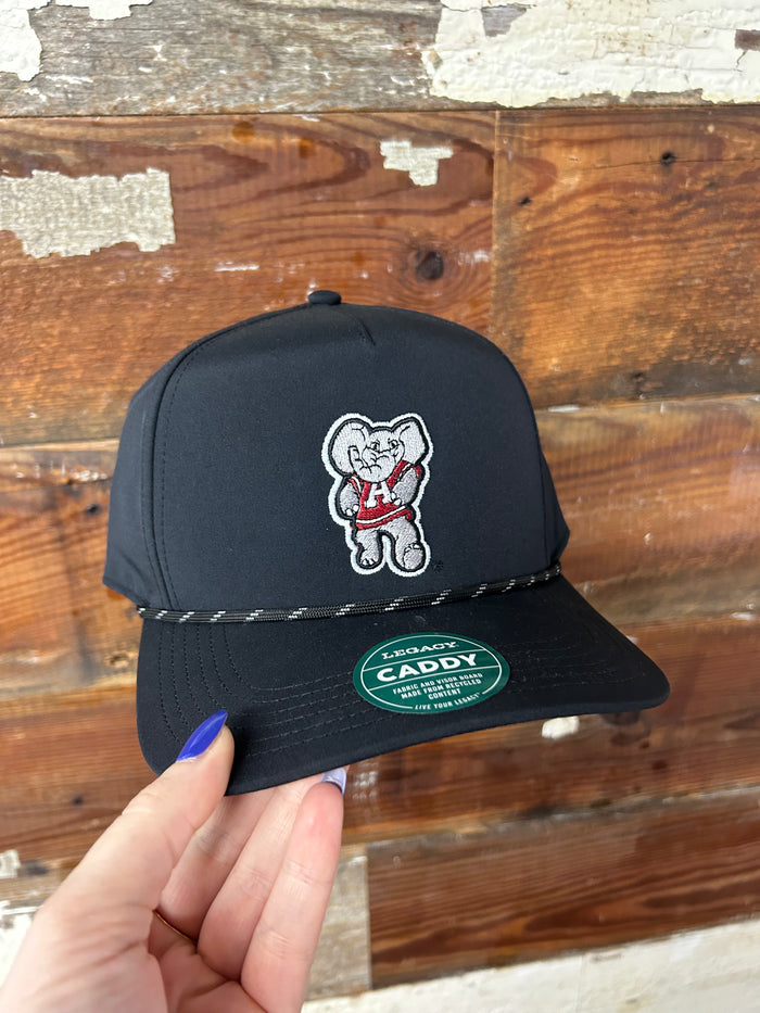 A white Legacy Little AL snapback hat with a rope detail and a large AL patch on the front.