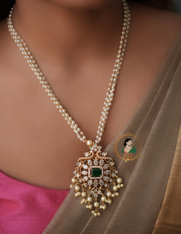 AD Stone Pearl Necklace Set