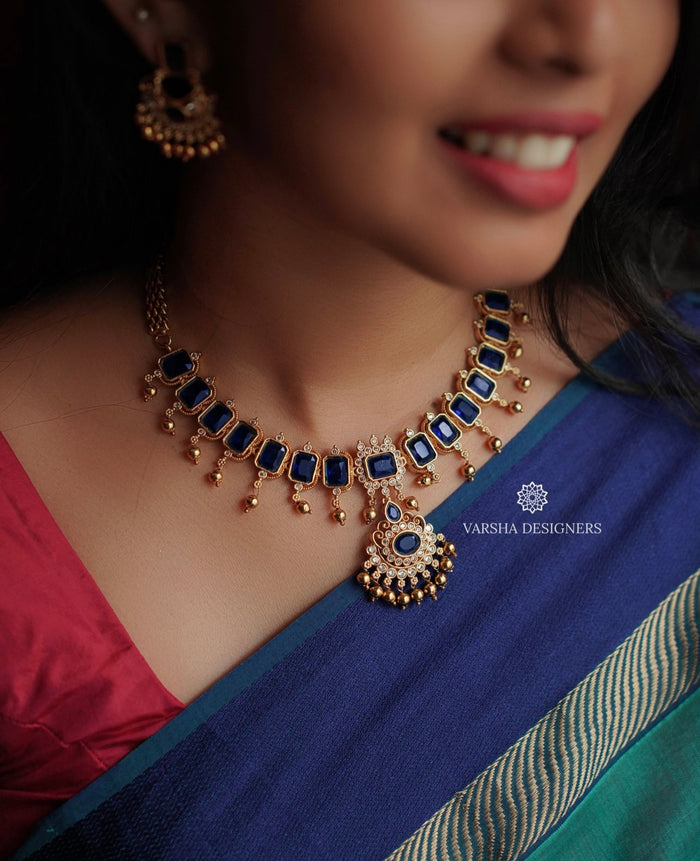 Adorable Deep Sapphires Stone Necklace