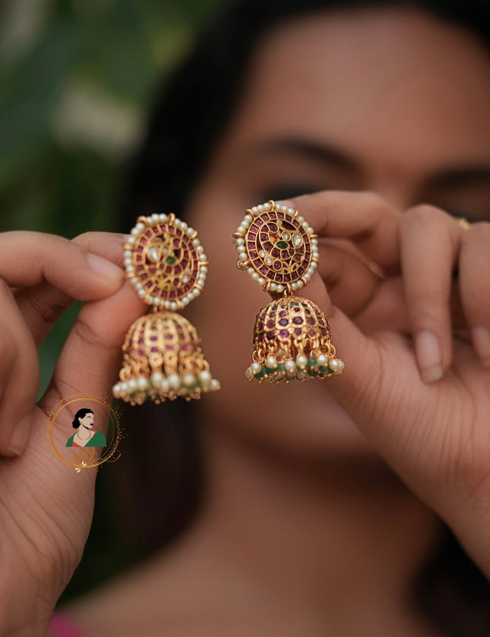 Antique Finish Kemp Bridal Jhumkas
