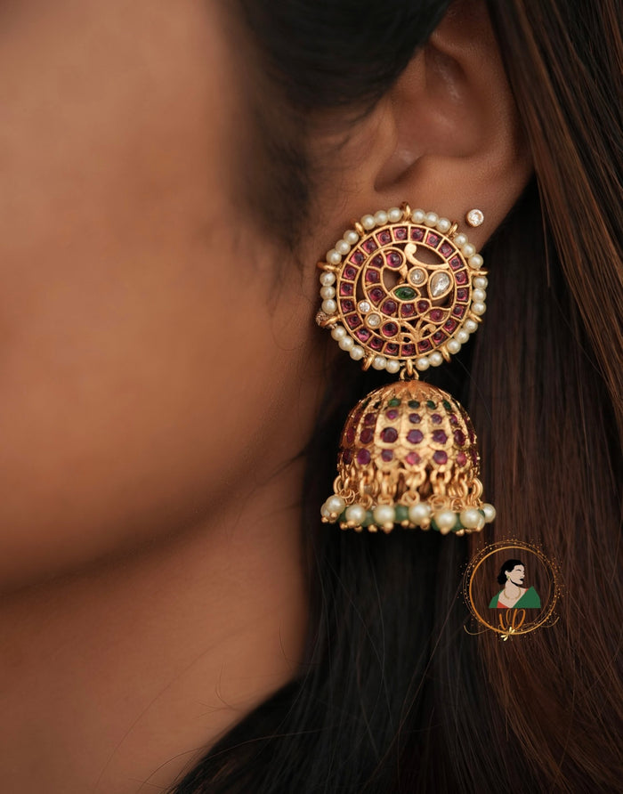 Antique Finish Kemp Bridal Jhumkas