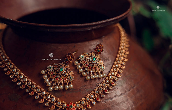 Antique Finish Multi Stone Necklace