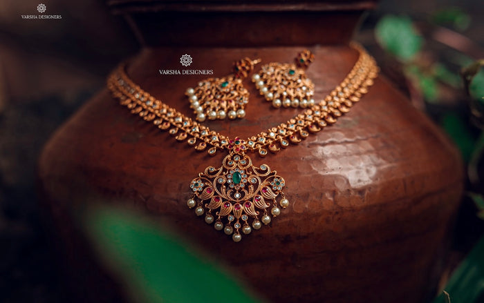 Antique Finish Multi Stone Necklace