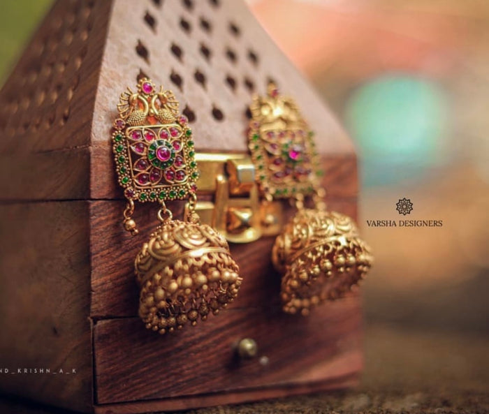 Antique Finish Peacock Jhumkas