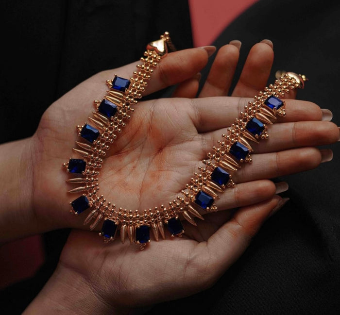 Antique Finish Sapphire Stone Necklace
