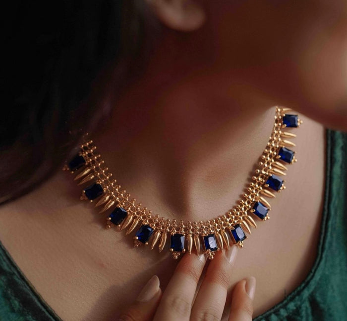 Antique Finish Sapphire Stone Necklace