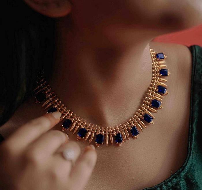 Antique Finish Sapphire Stone Necklace