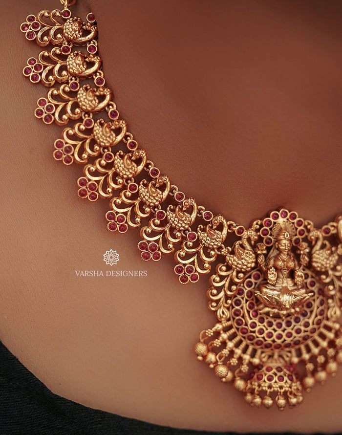 Antique Peacock Ruby Temple Necklace