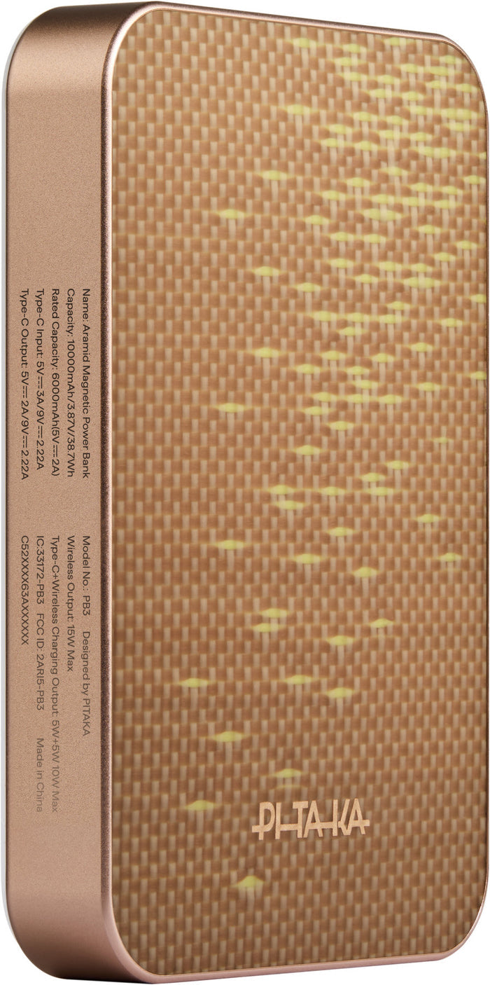 Baterie externă Pitaka Power Bank Qi2, 10 000 mAh, Golden Glint