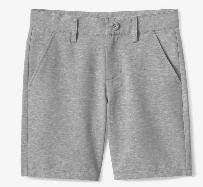 A pair of greyJohnston & Murphy XC4 short pants for boys with belt loops and front slant pockets.