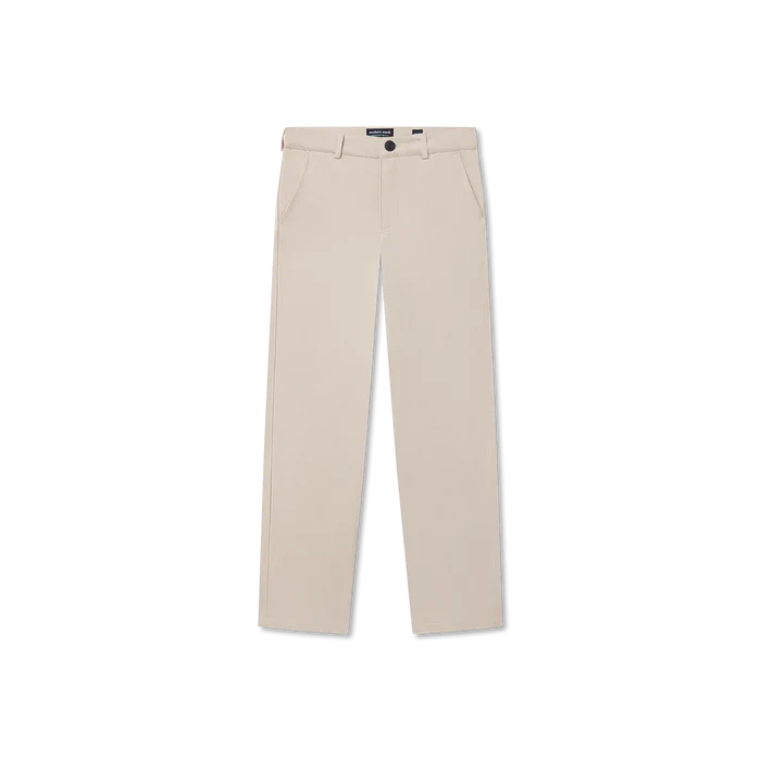Beige pants with decorative elements on a white background