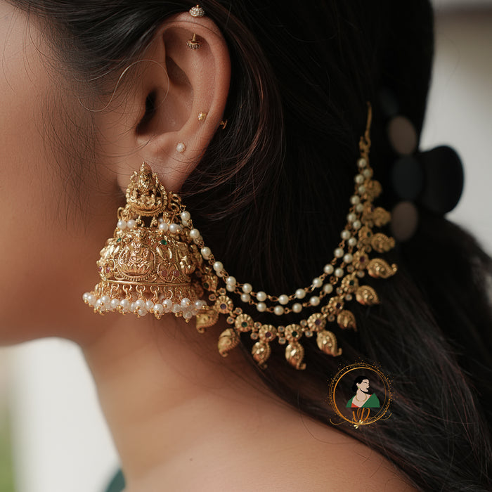 Bridal Lakshmi Jhumkas with Earchains