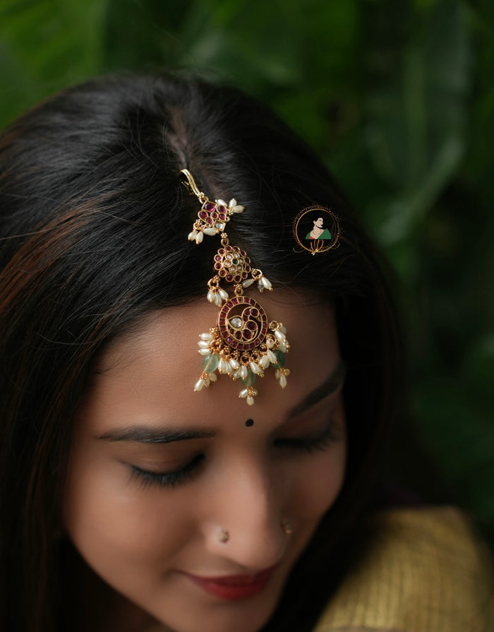 Bridal Rice Pearls Kemp Maang Tikka