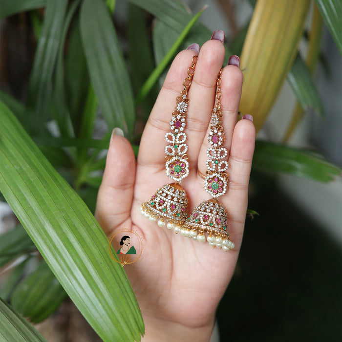 Bridal Stone Jhumkas with Ear Chains