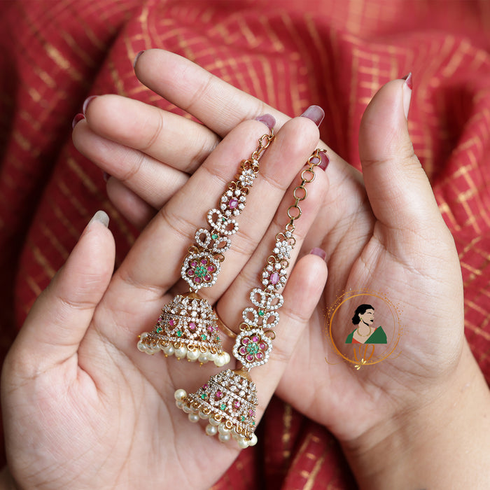 Bridal Stone Jhumkas with Ear Chains