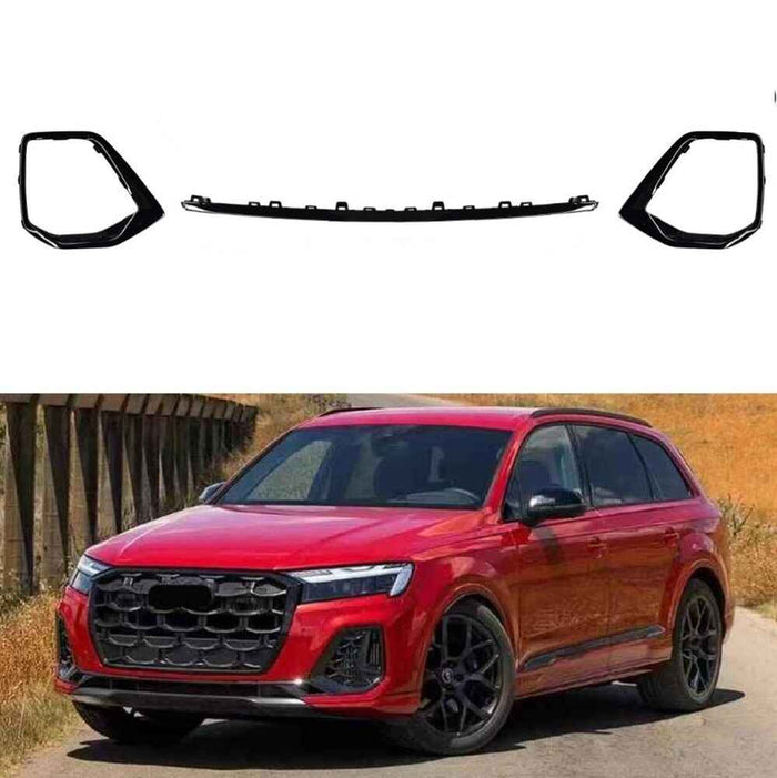 Car Craft Compatible With Audi Q7 2024+ Rsq7 Sq7 Front Fog Gril Trim Skirt Black Kit Q7-010 Gc CC-11219