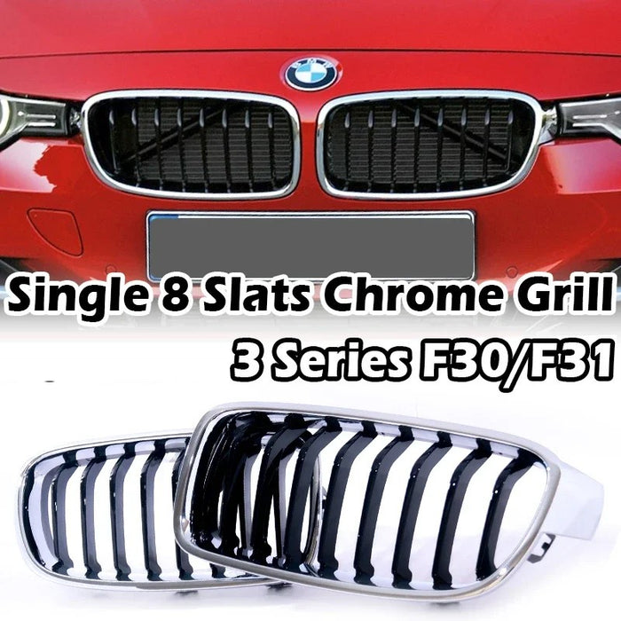 Car Craft Compatible With Bmw 3 Series F30 2012-2018 Front Bumper Grill Single Line Glossy Black Chrome CC-11184
