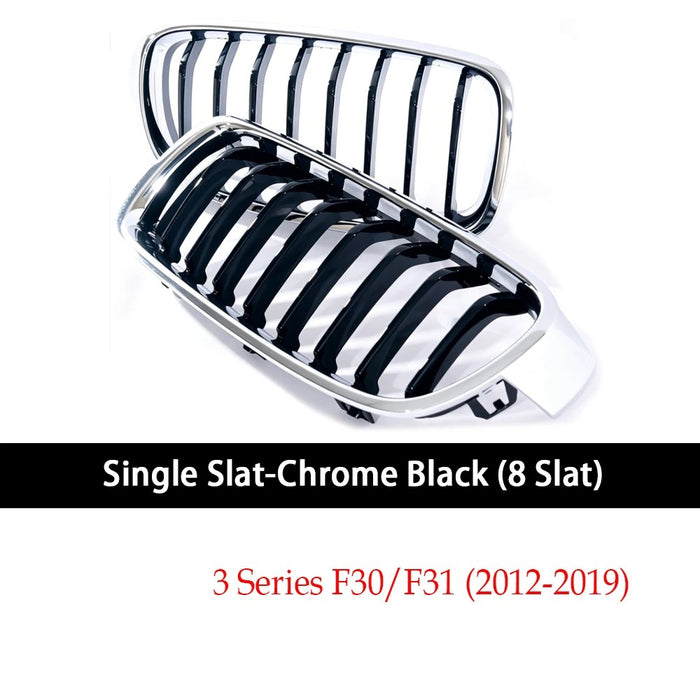 Car Craft Compatible With Bmw 3 Series F30 2012-2018 Front Bumper Grill Single Line Glossy Black Chrome CC-11184