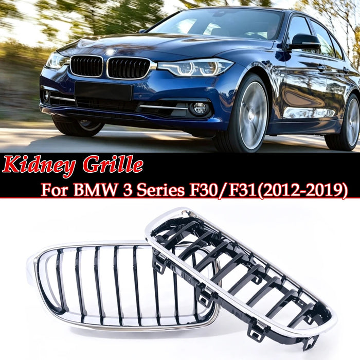 Car Craft Compatible With Bmw 3 Series F30 2012-2018 Front Bumper Grill Single Line Glossy Black Chrome CC-11184
