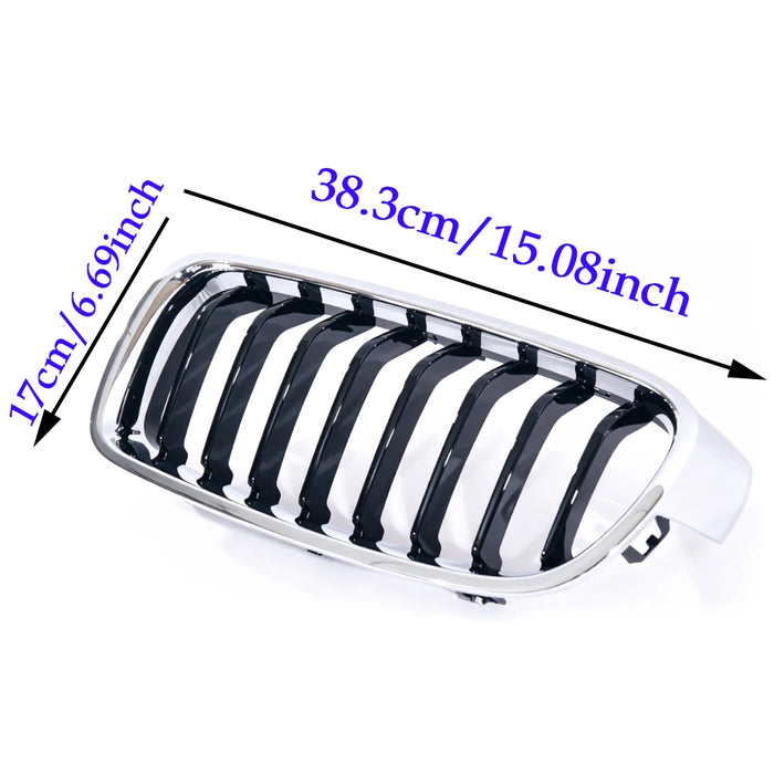 Car Craft Compatible With Bmw 3 Series F30 2012-2018 Front Bumper Grill Single Line Glossy Black Chrome CC-11184