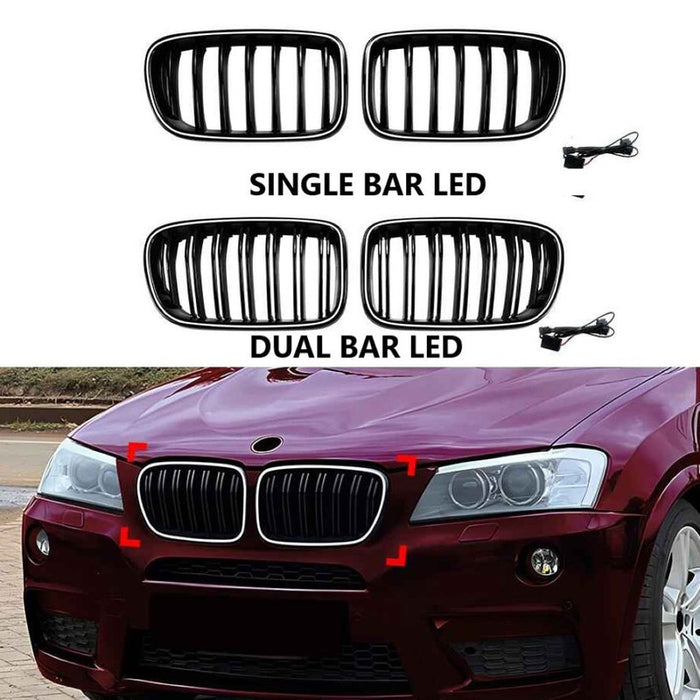 Car Craft Compatible With Bmw X3 F25 2011-2013 Front Bumper Show Gril Glossy Black Single Line With Led Light ZST-1478 SINGLE LED CC-11072