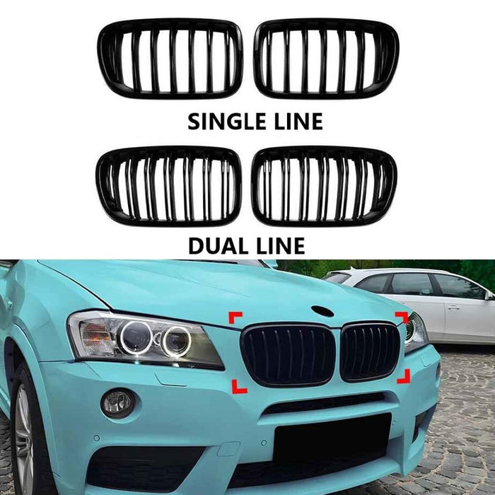 Car Craft Compatible With Bmw X3 F25 2011-2013 Front Bumper Show Gril Glossy Black Dual Line ZST-1478 DUAL CC-11071