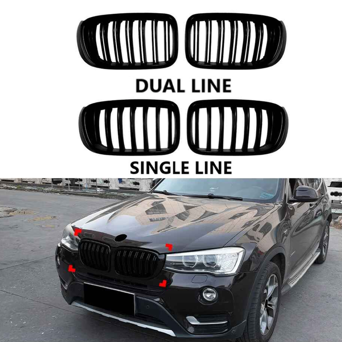 Car Craft Compatible With Bmw X3 F25 Lci 2014-2017 Front Bumper Show Gril Glossy Black Dual Line ZST-1479 DOUBLE LINE CC-11075