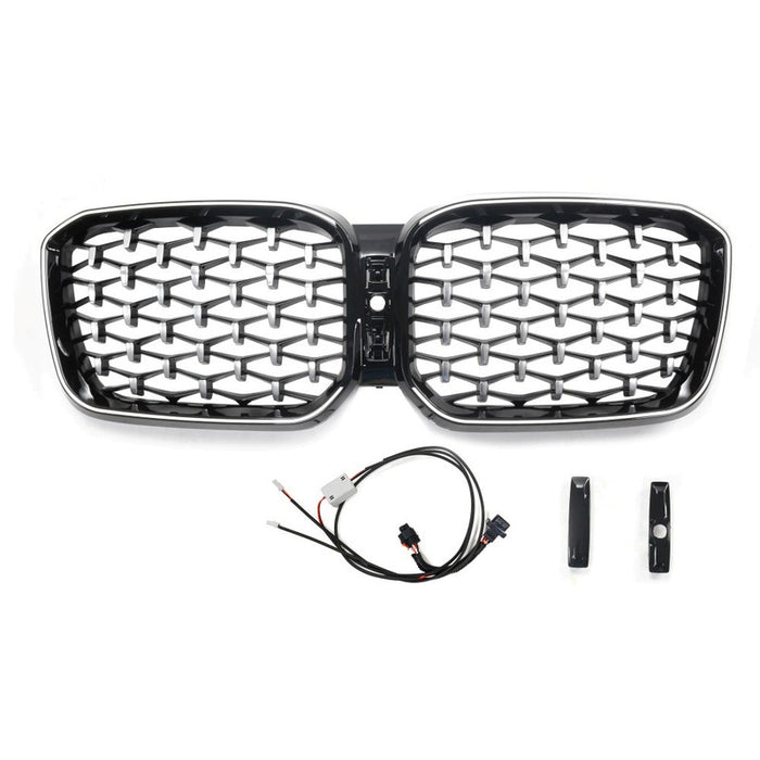 Car Craft Compatible With Bmw X3 G01 G08 Lci 2022+ Front Bumper Diamond Black Silver Show Led Grill - CAR CRAFT INDIA