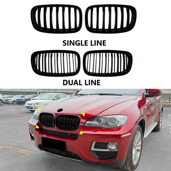 Car Craft Compatible With Bmw X5 E70 X6 E71 2006-2013 Front Bumper Show Gril Glossy Black Single Line ZST-1476 SINGLE CC-11082