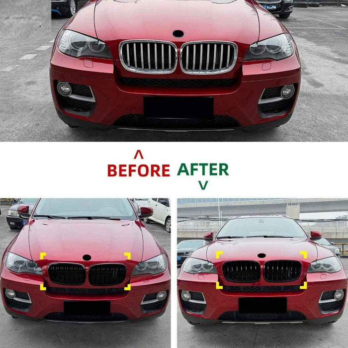 Car Craft Compatible With Bmw X5 E70 X6 E71 2006-2013 Front Bumper Show Gril Glossy Black Single Line ZST-1476 SINGLE CC-11082