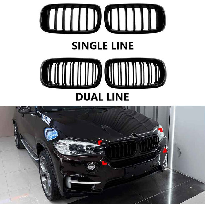 Car Craft Compatible With Bmw X5 F15 X6 F16 2014-2018 Front Bumper Show Gril Glossy Black Dual Line ZST-1475 DUAL CC-11079