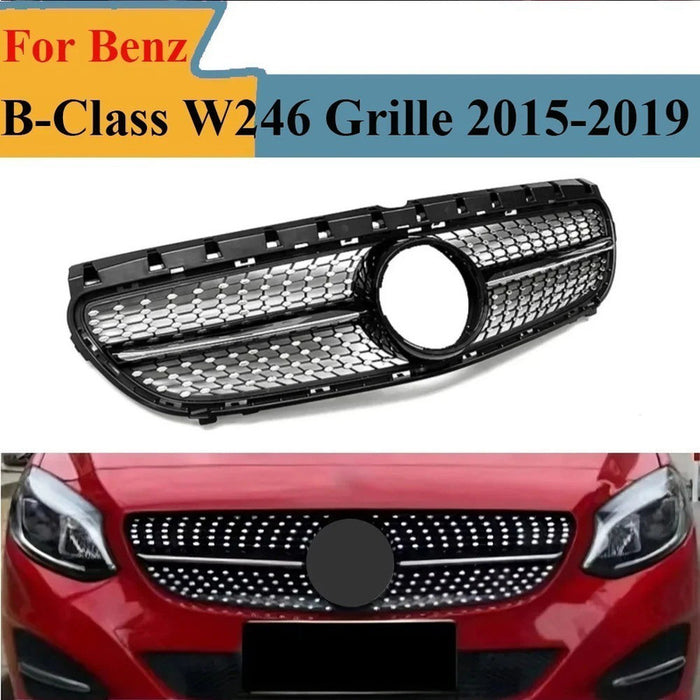 Car Craft Compatible With Mercedes Benz B Class W246 2015-20018 Front Bumper Show Grill Amg Diamond Black CC-10934