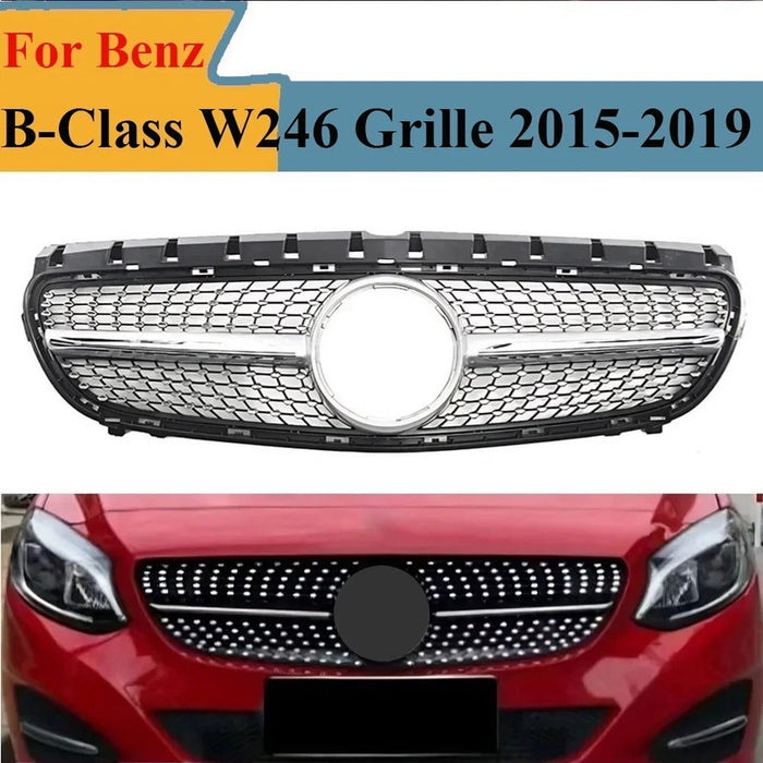Car Craft Compatible With Mercedes Benz B Class W246 2015-20018 Front Bumper Show Grill Amg Diamond Silver CC-10935