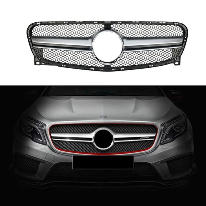 Car Craft Compatible With Mercedes Benz Gla W156 X156 2014-2016 Front Bumper Show Grill Amg Silver Amg45 CC-10567