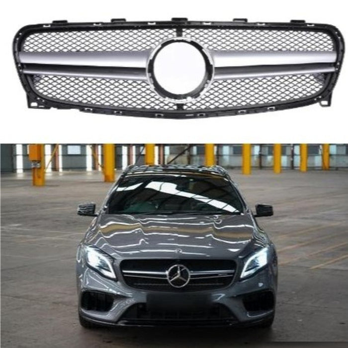 Car Craft Compatible With Mercedes Benz Gla W156 X156 Lci 2017-2020 Front Bumper Show Grill Amg Silver Amg45 CC-10569