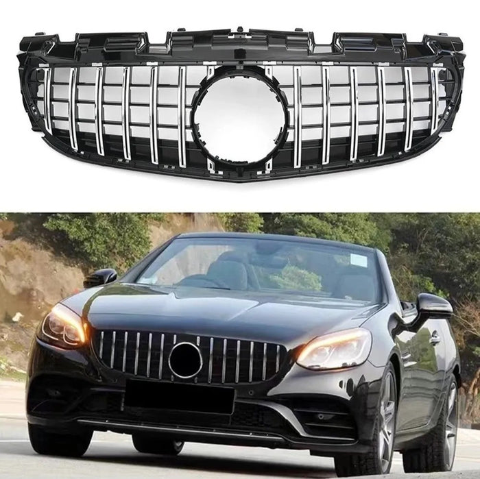 Car Craft Compatible With Mercedes Benz Slc W172 2016-2016 Front Bumper Show Grill Amg Gt Gtr Silver Chrome CC-10932
