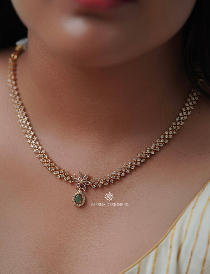 Classic Emerald Teardrop White Stone Necklace