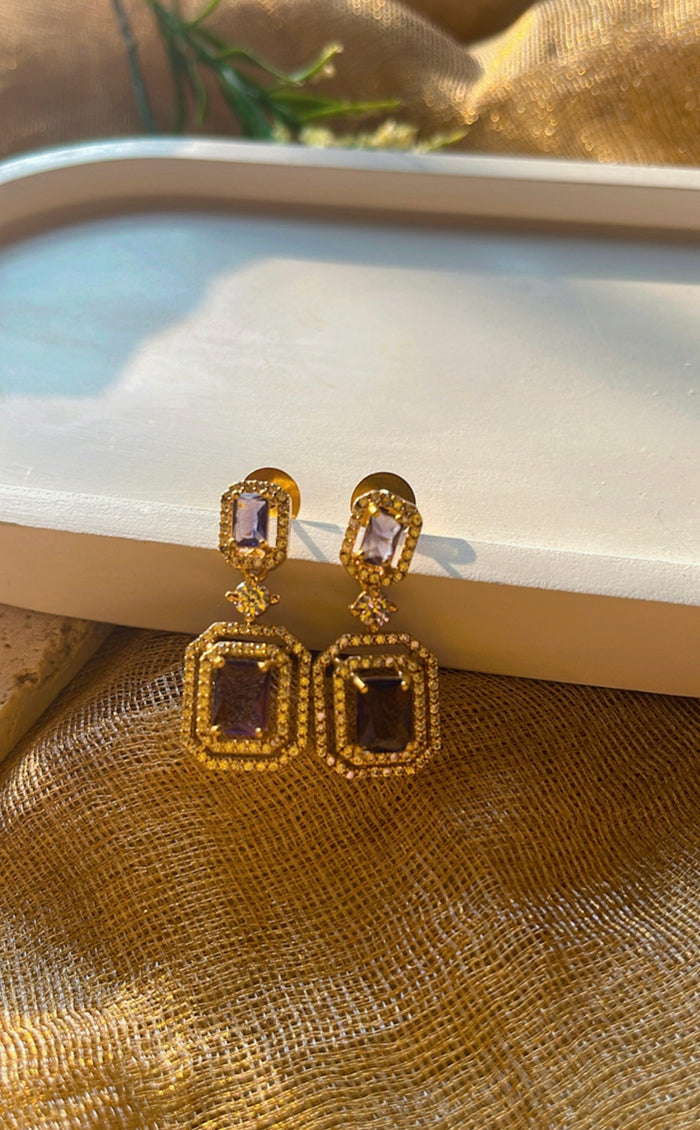 Dainty Purple Stone Stud Earrings