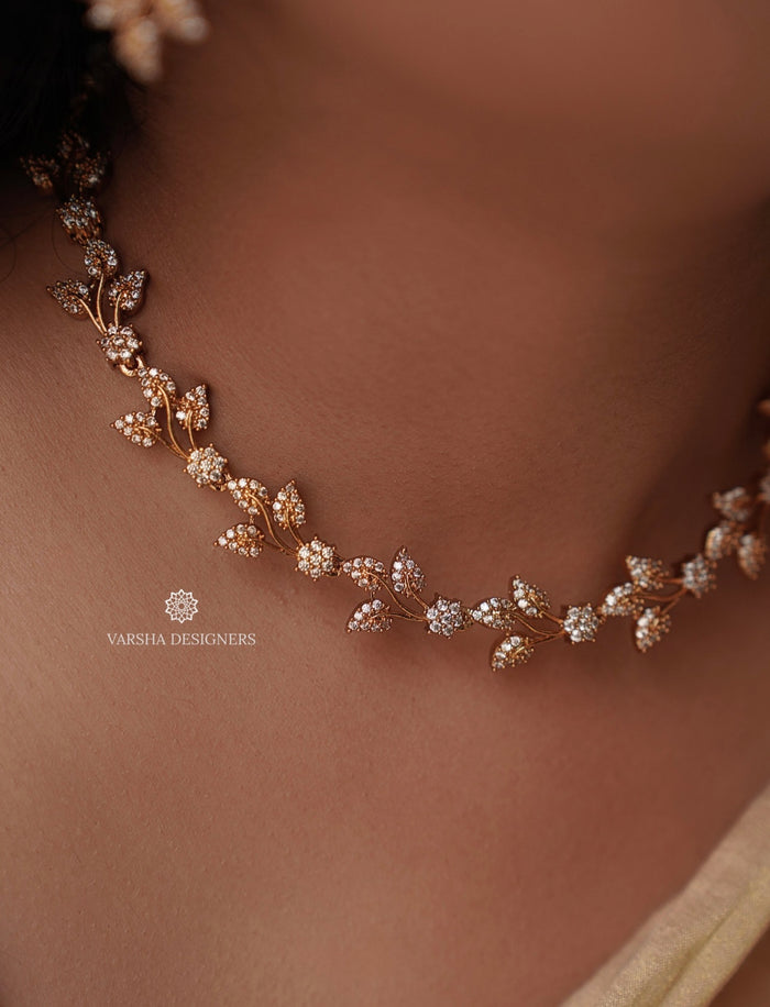 Delicate Leaf AD Stone Necklace Set