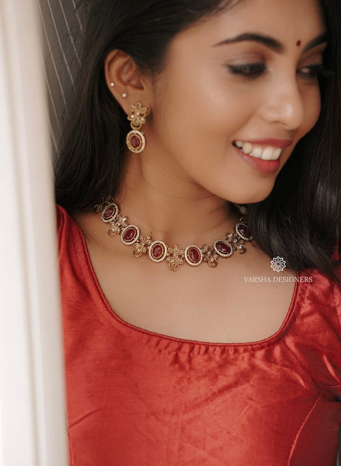 Designer Ruby Stone Necklace Set