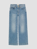 Blue jeans on a light gray background