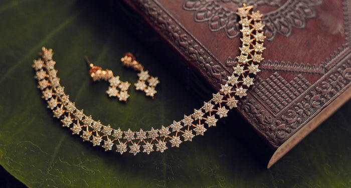 Dual Layer White Stone Necklace Set