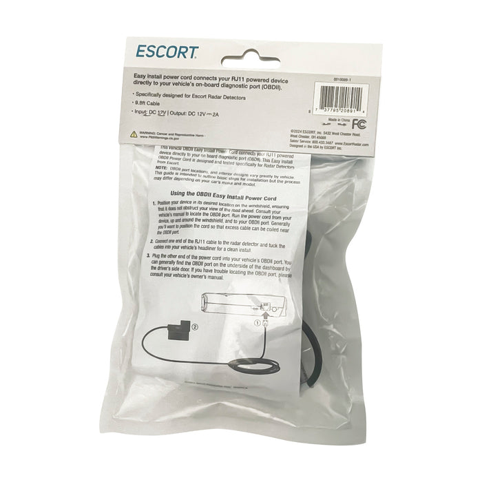Easy Hardwire Kit - OBDII to RJ11 Cable Cords ESCORT