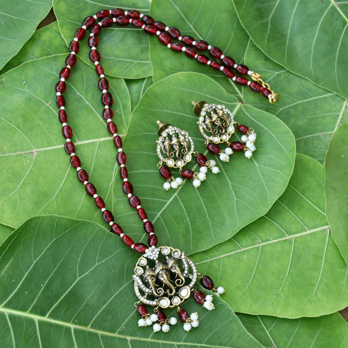 Elephant Motif Pendant Beaded Necklace