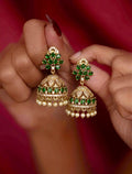 Emerald and White Stone Jhumka