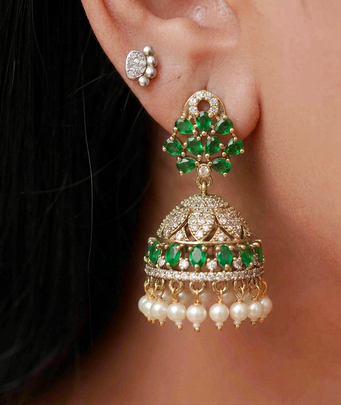 Emerald and White Stone Jhumka