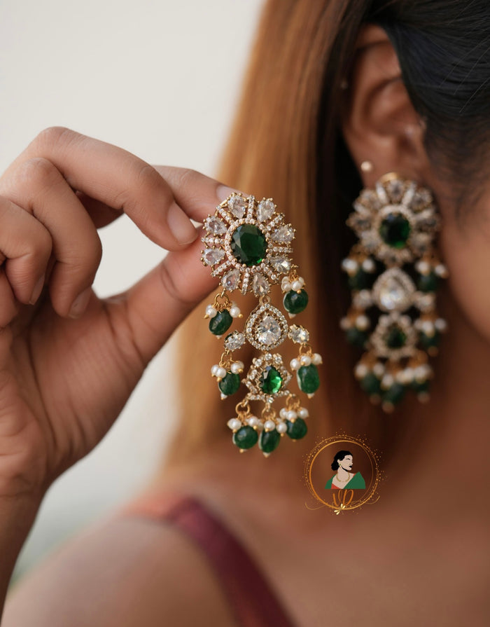 Emerald Beads Zircon Stone Earrings