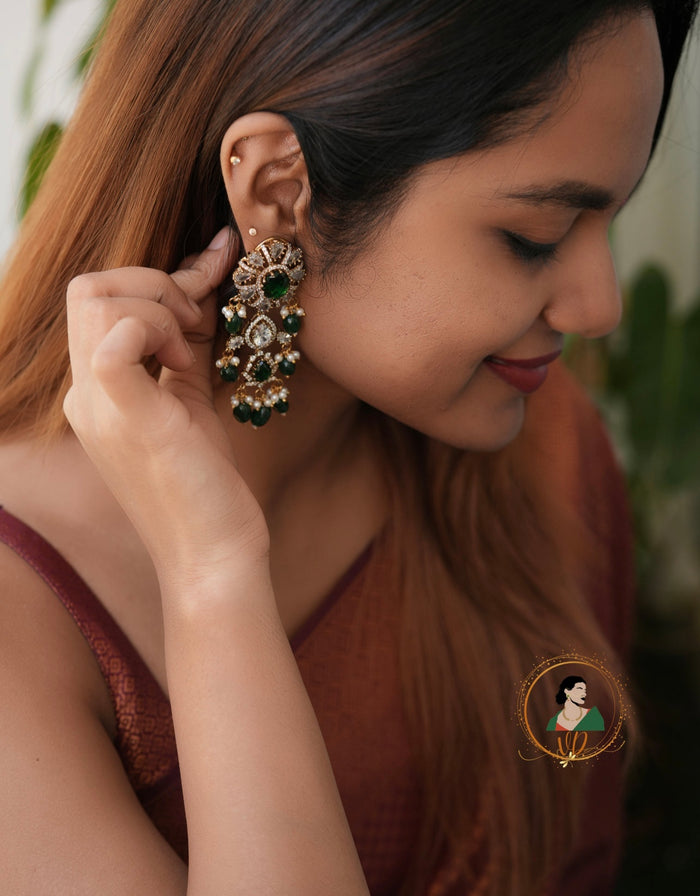 Emerald Beads Zircon Stone Earrings