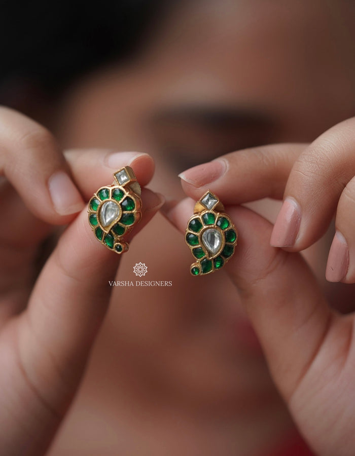 Emerald Paisley Green Stone Earrings
